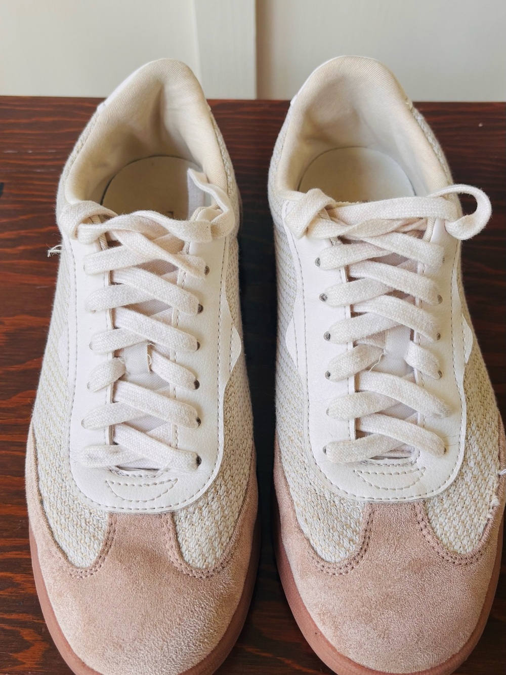 Zara Cream and Light Brown Suede-Trim Sneakers